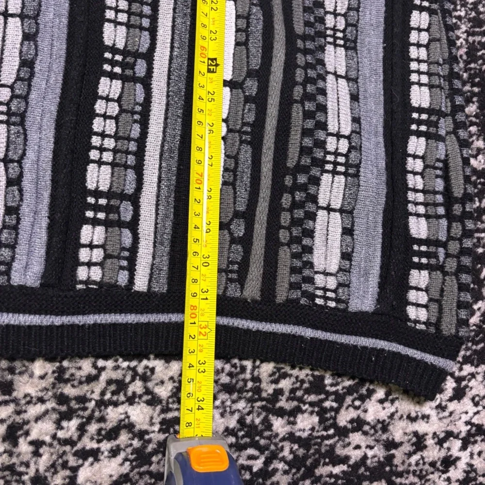 Vintage Megalos 3D Textured Knit Sweater Mens Black Grey Vertical Stripe XXL
